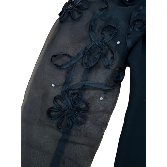 Maya Jornot For Michael Marcella Black Dress Embroider Design 3/4 Sleeve 8 VTG - Picture 16 of 16